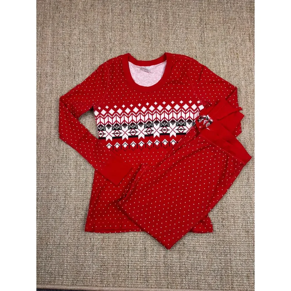 🎄 Hanna Andersson Womens Heritage Fair Isle Organic Cotton Pajama Set | M | Red